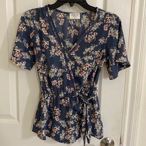 Floral blue tee shirt blouse